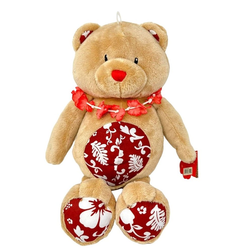 Hilo Hattie Keikis Plush Teddy Bear Hawaiian Lei 14" Tan Stuffed Animal Toy - Picture 1 of 12